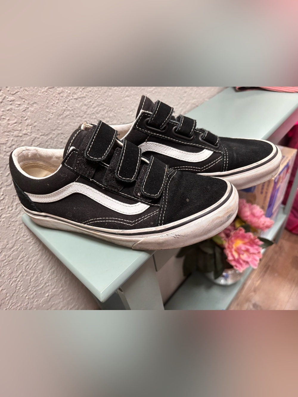 Womens Black and White Velcro Sneakers